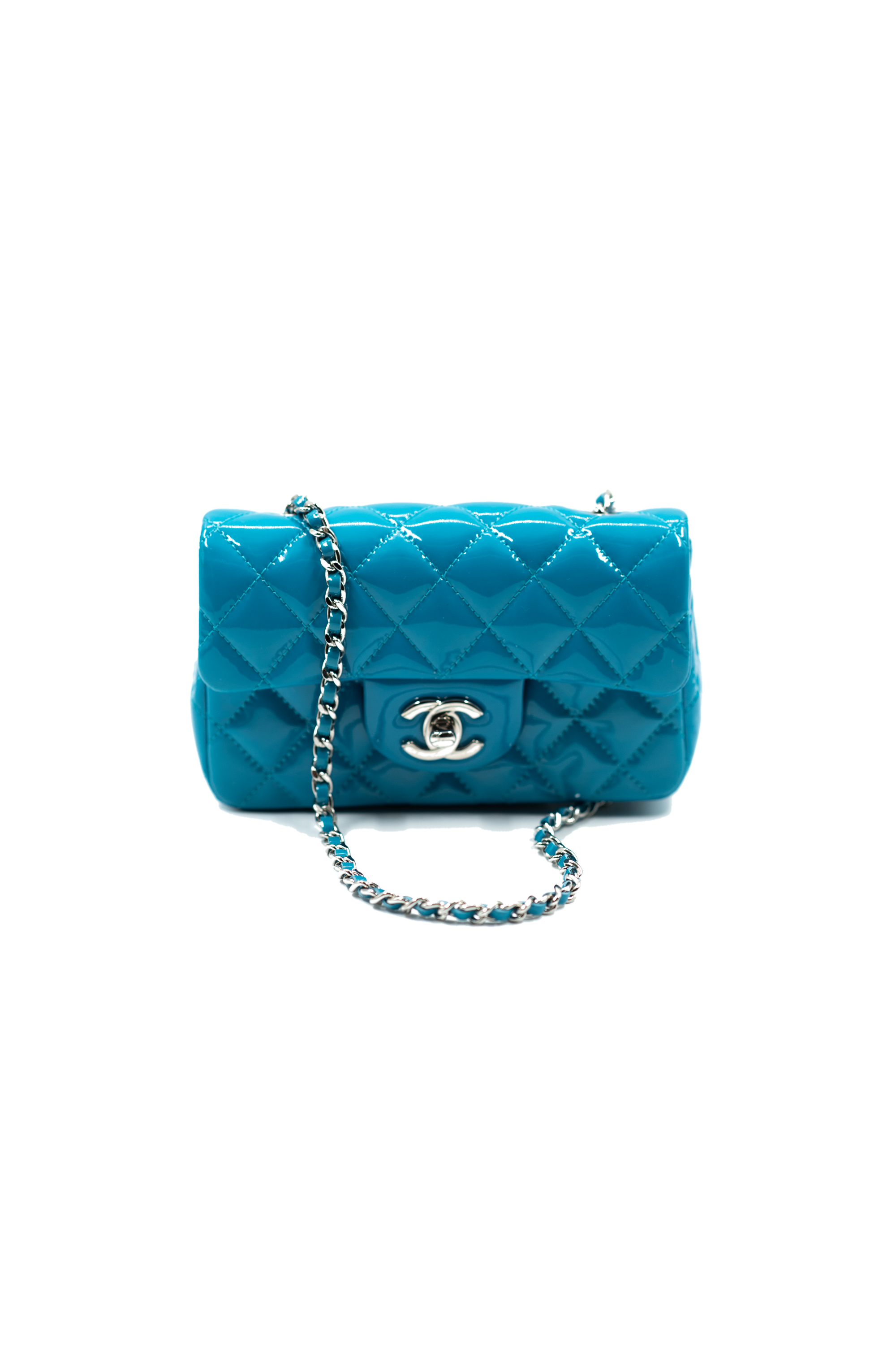 Chanel mini rectangular flap bag patent blue – thevintageseasons
